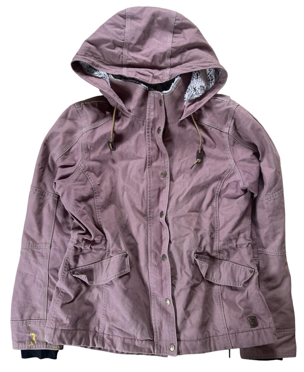 Noble Outfitters Jacket Womens M Purple Hooded Canvas Parka Lined Zip Pockets